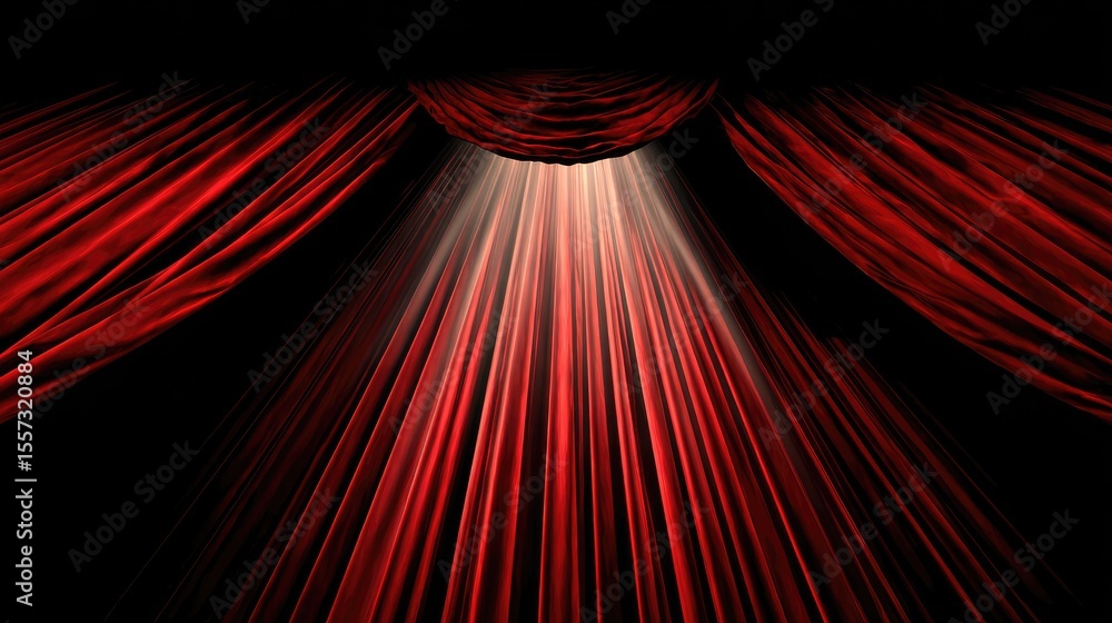 Poster stage curtain swaying slightly under air flow with light filtering from above
