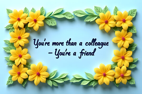 a paper quilling yellow flowers with words  “You’re more than a colleague — you’re a friend” 