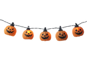 Halloween pumpkin lights string. Festive decoration for autumn holidays.