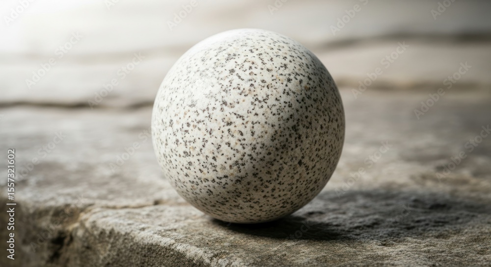 Aufkleber textured sphere resting on a weathered stone surface with soft focus background
