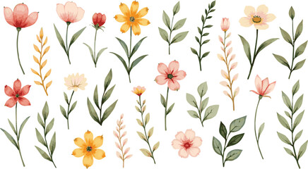 Create a kinds of deferent Large collection of floral elements isolated on white. Watercolor vector art with white background.