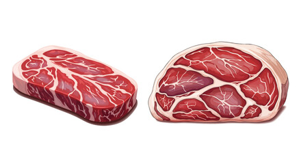 Two raw beef meat slice vector art 