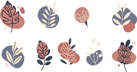 Elegant Minimalist Botanical Illustrations Set of Ten Leaves and Branches