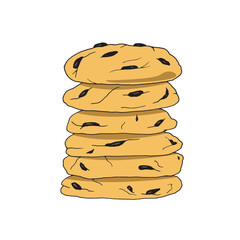Vector hand drawn doodle stack of cookies. Gingerbread cookies isolated on white background. Hand drawn illustration. National Chocolate Chip Cookie day.