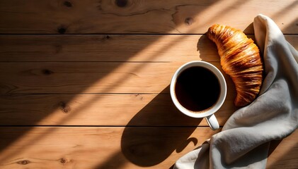 Coffee & Croissant Breakfast Flat Lay