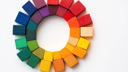 Obraz premium Colorful wooden blocks in a circular design, which create a color wheel.