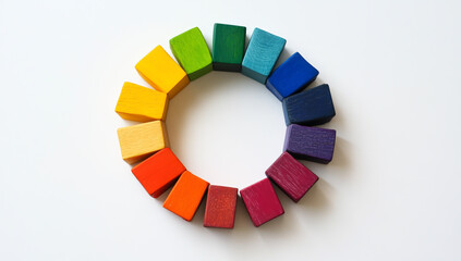 Fototapeta premium Colorful wooden blocks in a circular design, which create a color wheel.