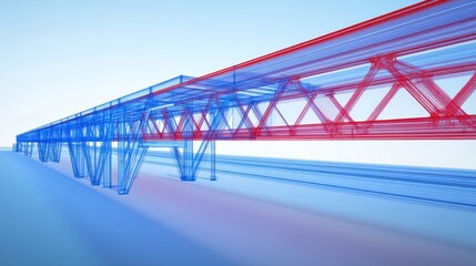 Architectural Visualization: Abstract Bridge Structure in Blue and Red Render