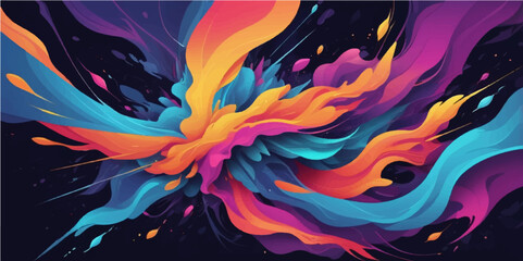 Abstract fractal background with colorful swirling flames, smoke, and light creating a vibrant, energetic, and artistic design