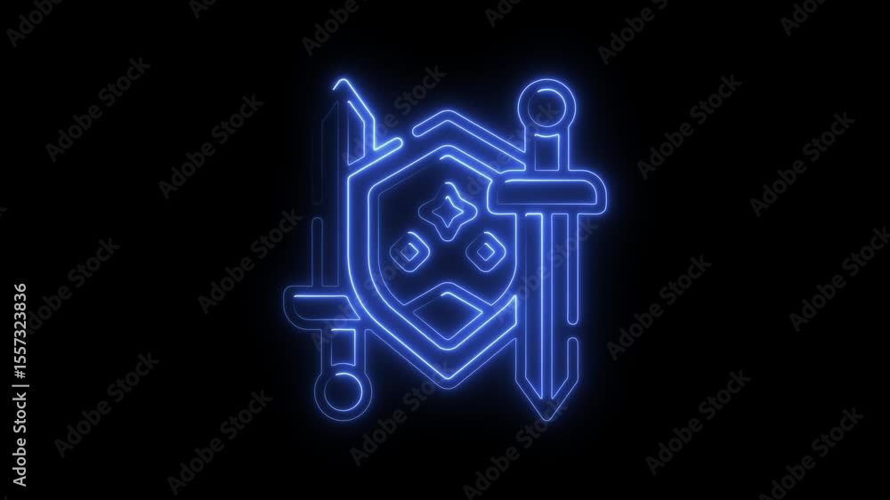 Aufkleber glowing neon shield and swords emblem animated loop abstract design perfect for gaming logos