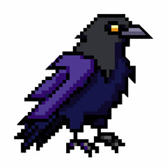 Obraz premium Pixel Art Black Raven Illustration Retro Game Style Digital Artwork