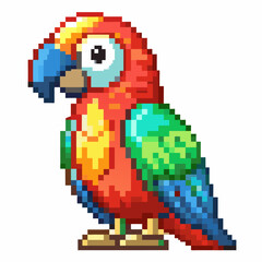Fototapeta premium Vibrant Pixel Art Parrot in Retro 8 Bit Style on White Background