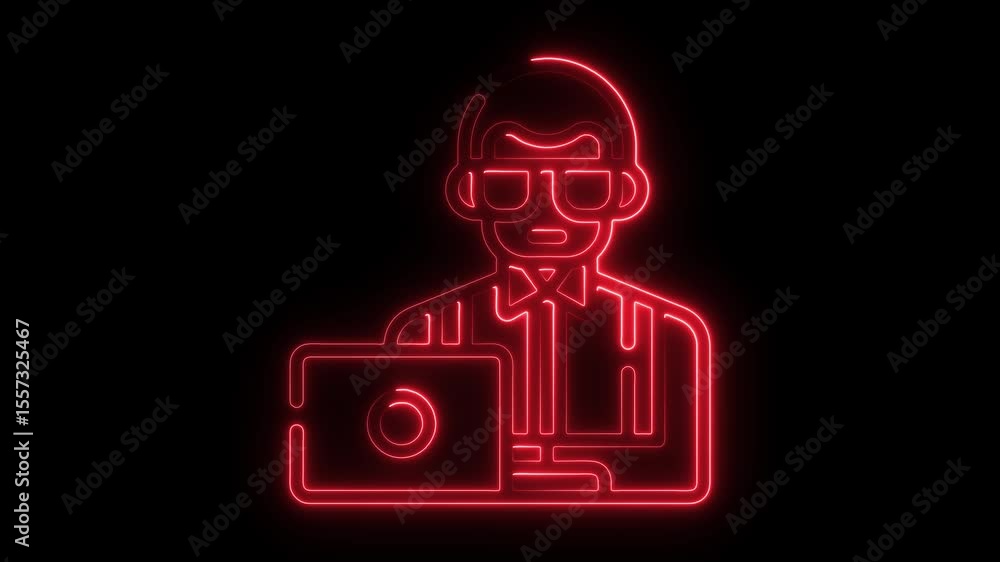 Poster red neon programmer icon animated loop technology concept modern design digital illustration