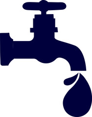 Silhouette of water faucet icon, simple flat style, logo sign symbol vector illustration pictogram, isolated on white for mobile app
