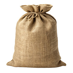 Full burlap sack tied with a rope isolated on transparent background