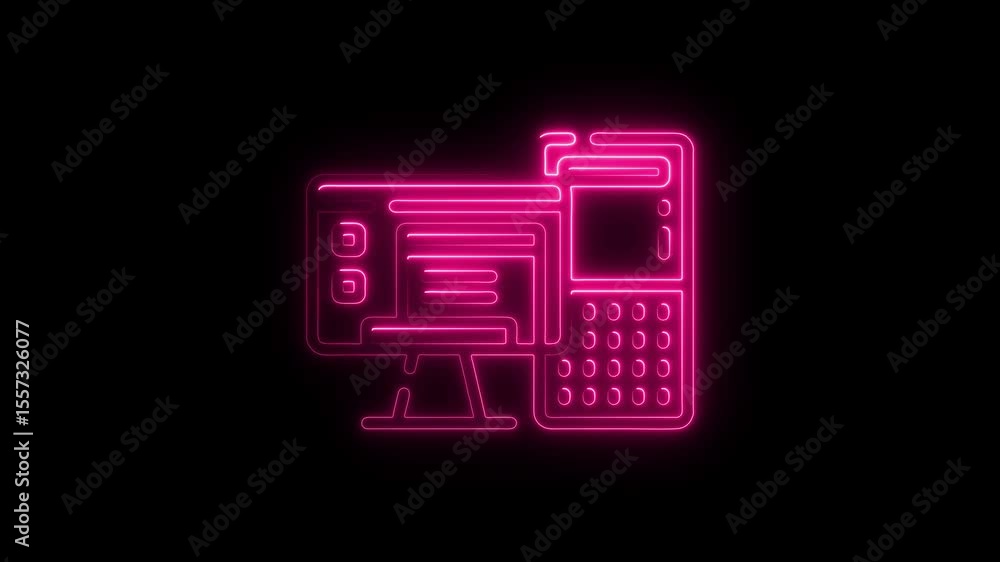 Poster glowing neon computer and server icon animation digital technology concept futuristic design with