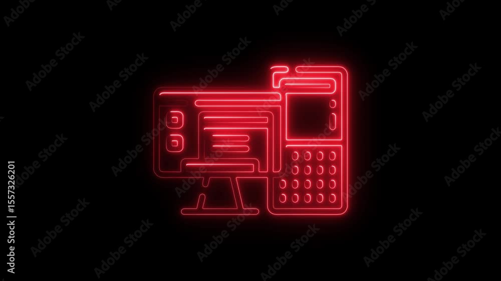 Aufkleber red neon computer icon animation loop digital technology concept illustration glowing outline
