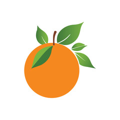 Fresh Orange Fruit with Green Leaves - Flat Vector Illustration Isolated on White Background