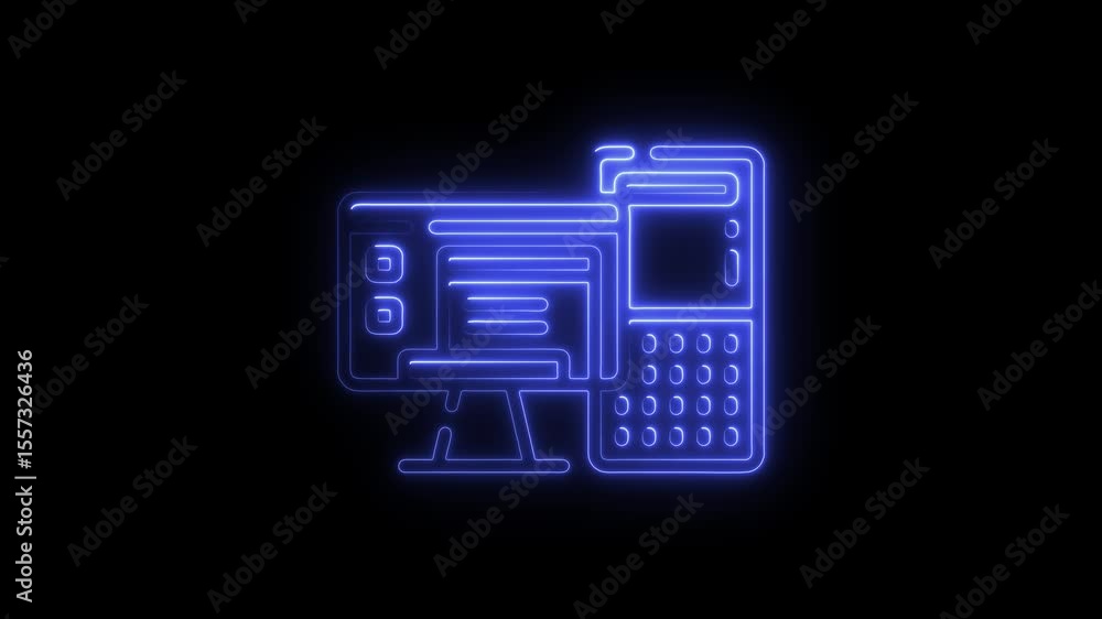 Aufkleber futuristic computer system neon outline animation loop digital technology concept glowing blue