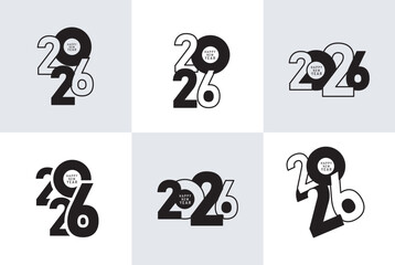  Stylish vector logo set featuring bold “2026” typography in black and white. Perfect for New Year celebration graphics, greeting cards, banners, event branding, and modern festive designs.