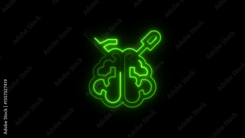 Aufkleber Brainstorming Concept Neon Green Brain with Tools Idea Innovation Creativity Problem Solving