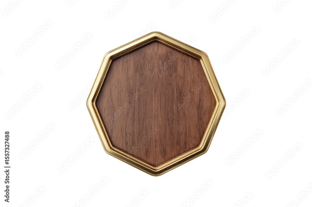 Poster octagon shape with wooden texture fill and golden frame accent on a transparent background isolate f