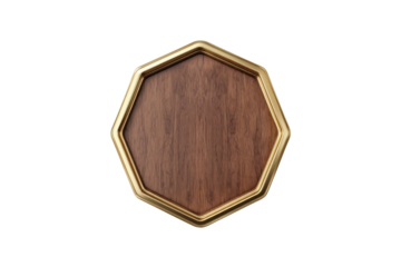 Octagon Shape With Wooden Texture Fill And Golden Frame Accent On A Transparent Background Isolate Friendly