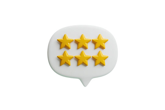 Six golden stars arranged in a speech bubble suggesting a rating or review rendered with smooth glossy surfaces