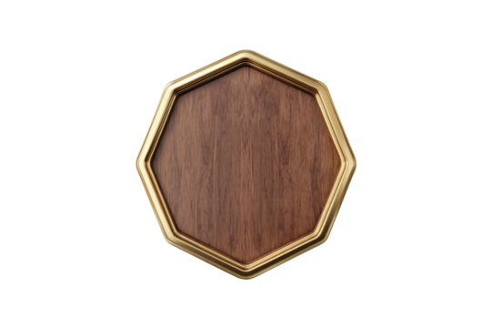 Octagon Shape With Wooden Texture Fill And Golden Frame Accent On A Transparent Background Isolate Friendly