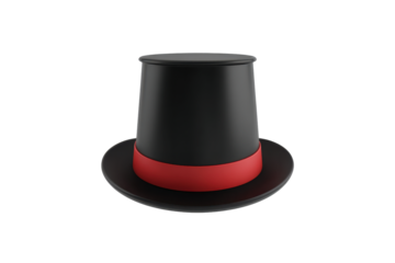 Black Top Hat With A Red Band Around The Crown Resting On A Black Surface With A Transparent Background