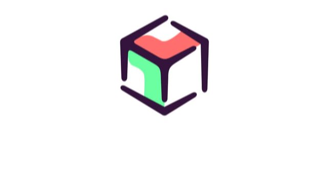 3D cube, modeling and cybernetics, graphic animation. Alpha channel. Colored. Transparent background motion design. 4K resolution
