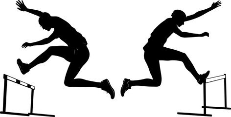 Silhouettes of a Hurdler Jumping Over an Obstacle: Vector Illustration