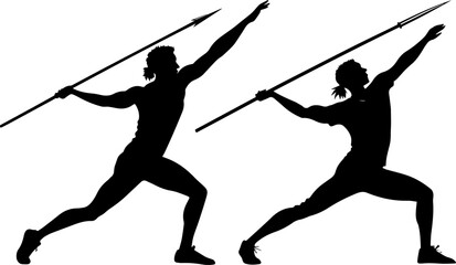 Silhouettes of a Javelin Thrower Athlete in Action: Vector Illustration