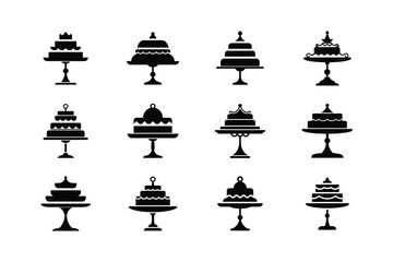 Collection of cake stands dessert icons silhouette © tanbirmiah