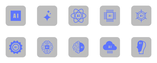 artificial intelligence / AI icon collection, artificial intelligence icon pack isolated without background