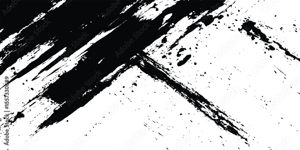 Poster abstract grunge texture of black paint. black paint strokes on a white background, creating a striki