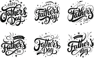 Fototapeta premium Happy Father's Day Lettering Set – Handwritten Black and White Typography Quotes for Father’s Day Cards, Posters, Gift Tags, Social Media, and Greeting Design Illustration Bundle