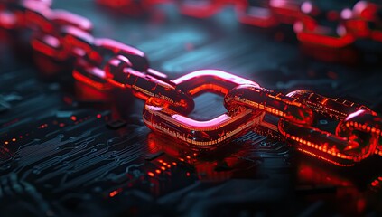 Fototapeta premium Red chain links on a circuit board