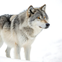 Fototapeta premium A wolf is posing in a straightforward manner, isolated on a white background.