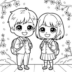 Smiling Cartoon Children in School Uniforms Vector Graphic.