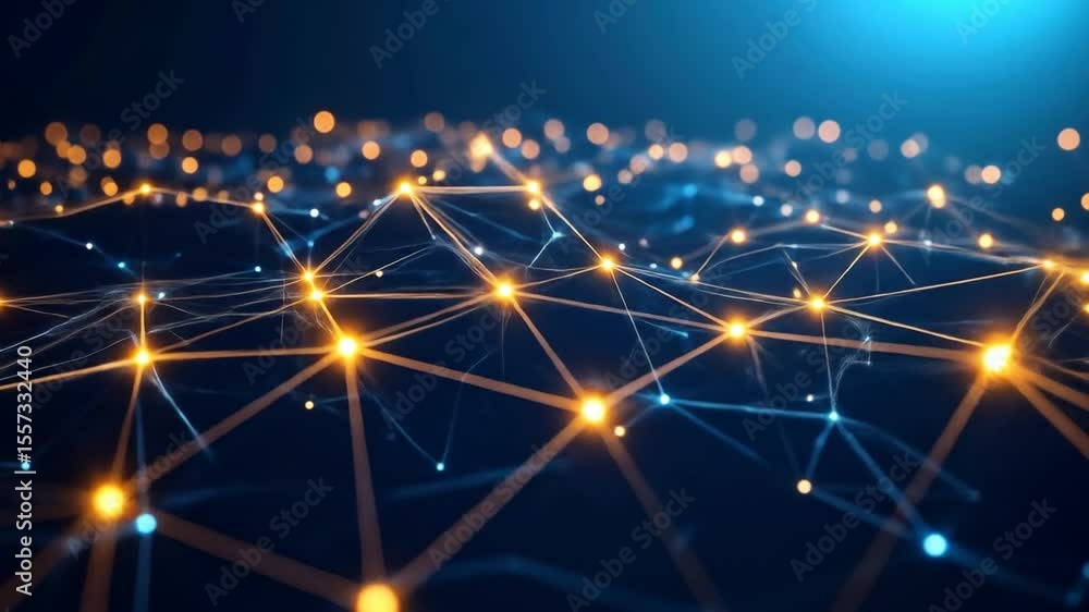 Poster abstract digital network with glowing connected points on a dark blue background