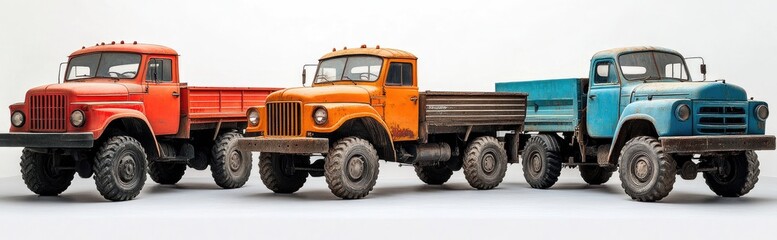 Obraz premium Three vintage heavy-duty trucks