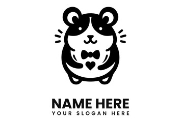 A stylized black and white illustration of a cute hamster wearing a bow tie.