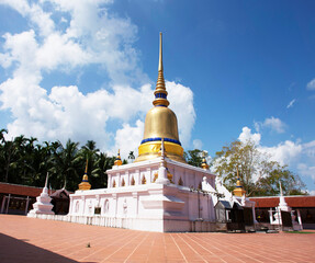 View landscape with stupa of Wat phra that sawi temple for thai people travel visit respect praying...