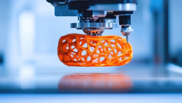 3D printer in action, orange object