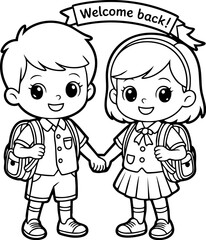 Smiling Cartoon Children in School Uniforms Vector Graphic.