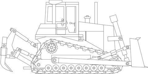 Dozer is a type of heavy equipment used for construction. Dozers are used to push, dig or pull materials such as sand, soil, rocks and others. Dozer illustration.	
