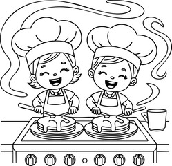 mother and son baking