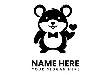 A charming black and white illustration of a friendly hamster holding a heart.