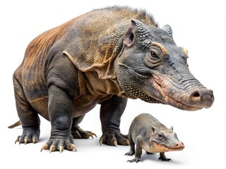 Obraz premium A Generative Image of an Evolved RhinocerosKomodo Dragon Hybrid Family